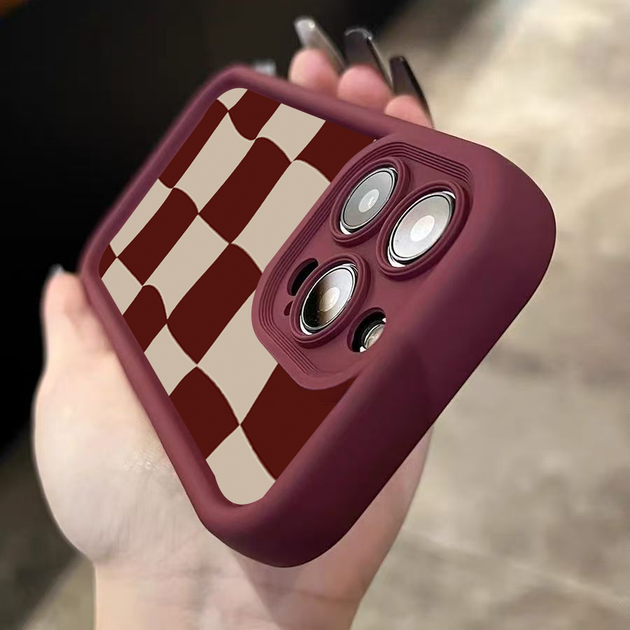 ワインレッドの変形グリッド柄iPhoneケース (iPhon - Phone Cases Red のレビューと価格